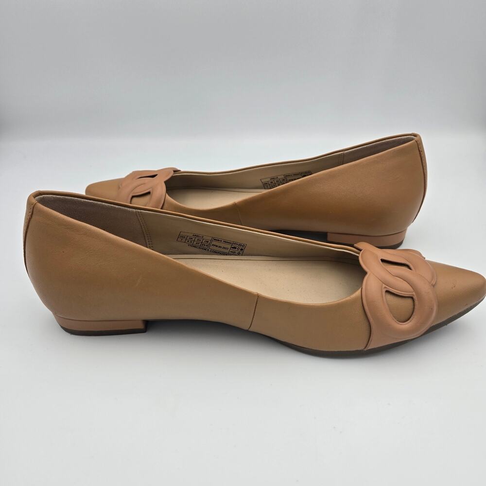 Vionic Tan Pointed-Toe Flats with Interlocking Loop Detail - Picture 3 of 9